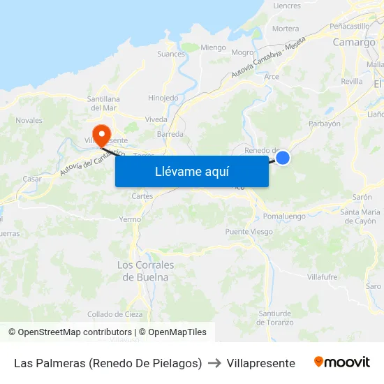 Las Palmeras (Renedo De Pielagos) to Villapresente map