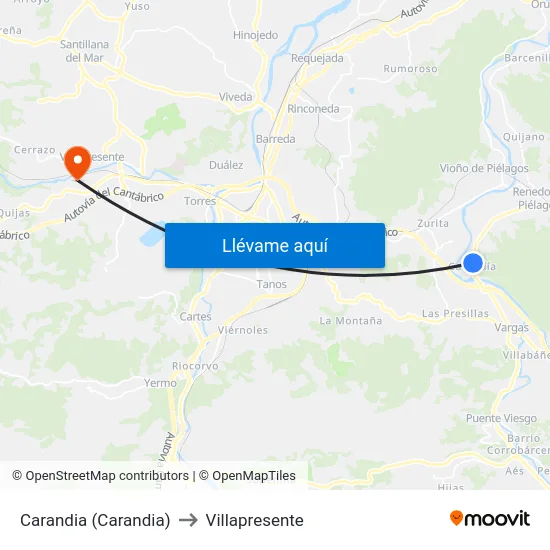 Carandia (Carandia) to Villapresente map