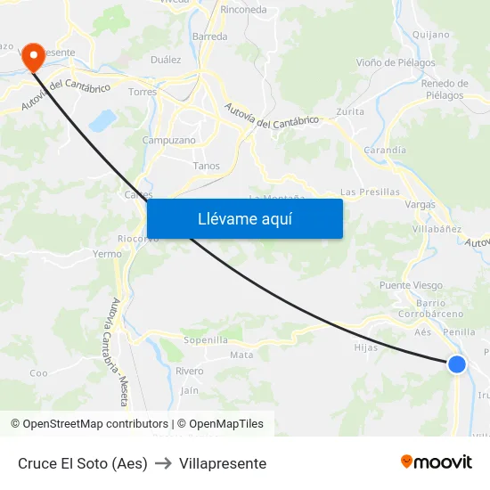 Cruce El Soto (Aes) to Villapresente map