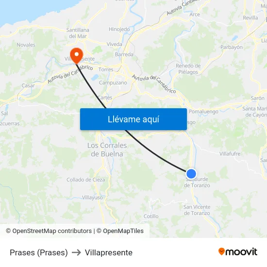 Prases (Prases) to Villapresente map