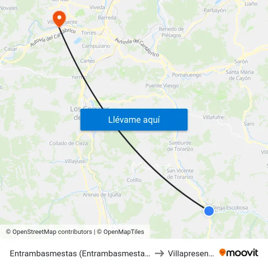 Entrambasmestas (Entrambasmestas) to Villapresente map