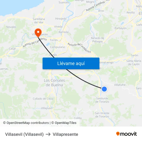 Villasevil (Villasevil) to Villapresente map