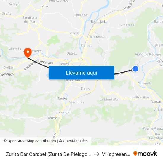Zurita Bar Carabel (Zurita De Pielagos) to Villapresente map
