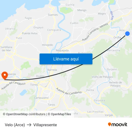 Velo (Arce) to Villapresente map