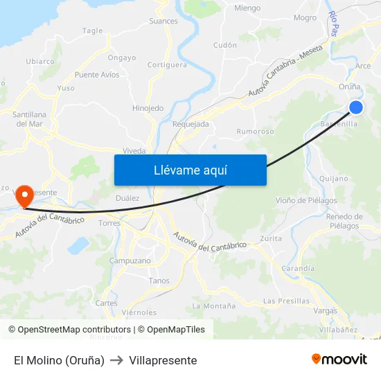 El Molino (Oruña) to Villapresente map