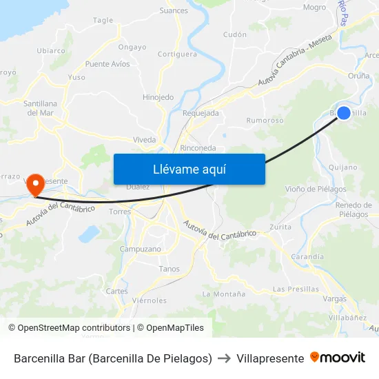 Barcenilla Bar (Barcenilla De Pielagos) to Villapresente map