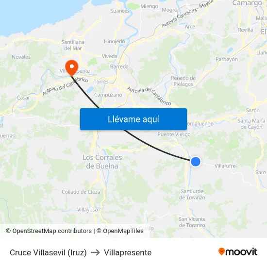 Cruce Villasevil (Iruz) to Villapresente map