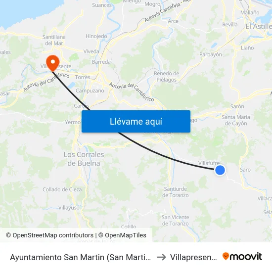Ayuntamiento San Martin (San Martin) to Villapresente map