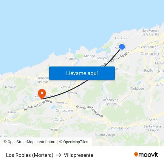 Los Robles (Mortera) to Villapresente map