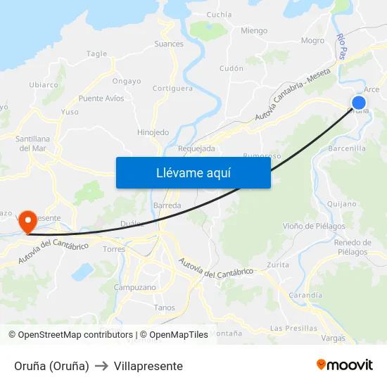 Oruña (Oruña) to Villapresente map