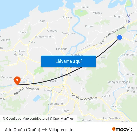Alto Oruña (Oruña) to Villapresente map