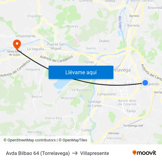 Avda Bilbao 64 (Torrelavega) to Villapresente map