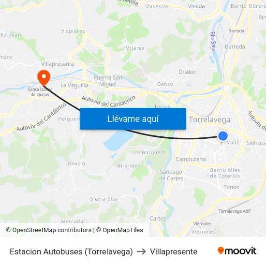 Estacion Autobuses (Torrelavega) to Villapresente map