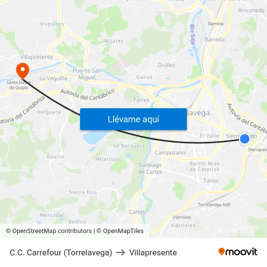 C.C. Carrefour (Torrelavega) to Villapresente map