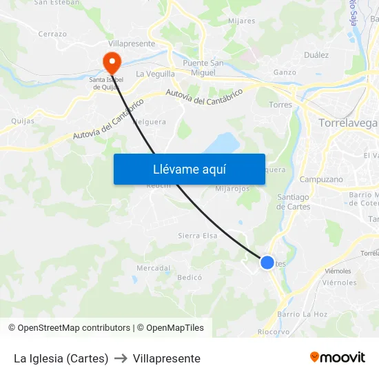 La Iglesia (Cartes) to Villapresente map