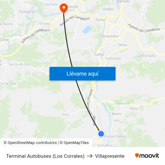 Terminal Autobuses (Los Corrales) to Villapresente map