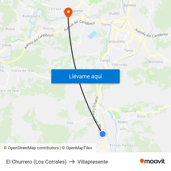 El Churrero (Los Corrales) to Villapresente map