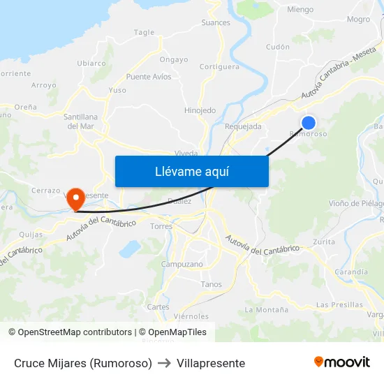 Cruce Mijares (Rumoroso) to Villapresente map