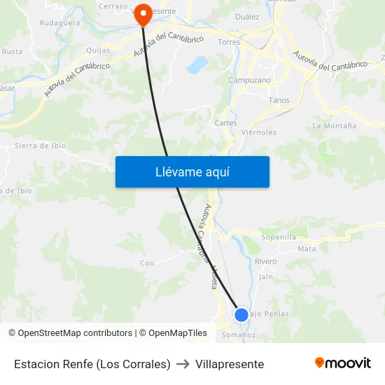 Estacion Renfe (Los Corrales) to Villapresente map