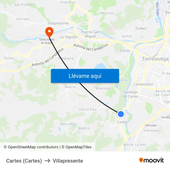 Cartes (Cartes) to Villapresente map