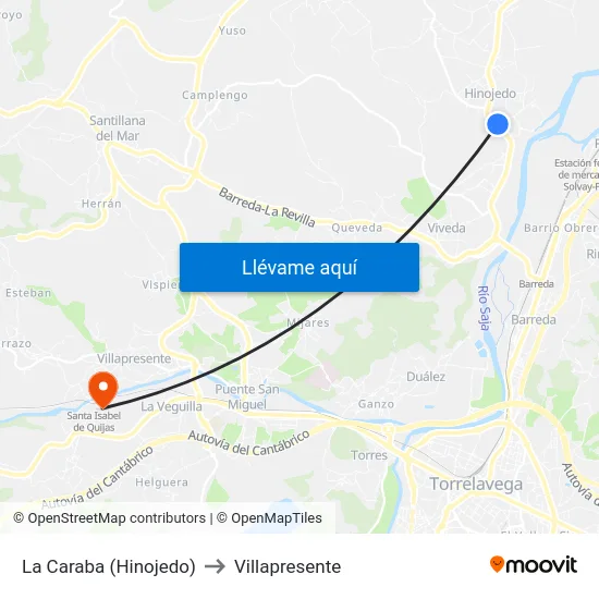 La Caraba (Hinojedo) to Villapresente map