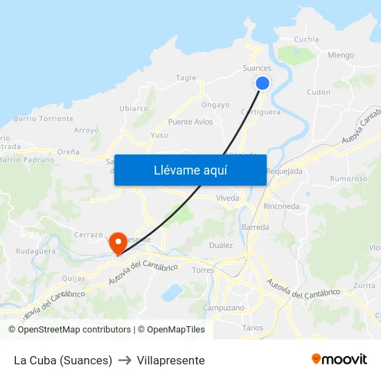 La Cuba (Suances) to Villapresente map