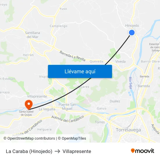 La Caraba (Hinojedo) to Villapresente map