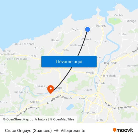 Cruce Ongayo (Suances) to Villapresente map