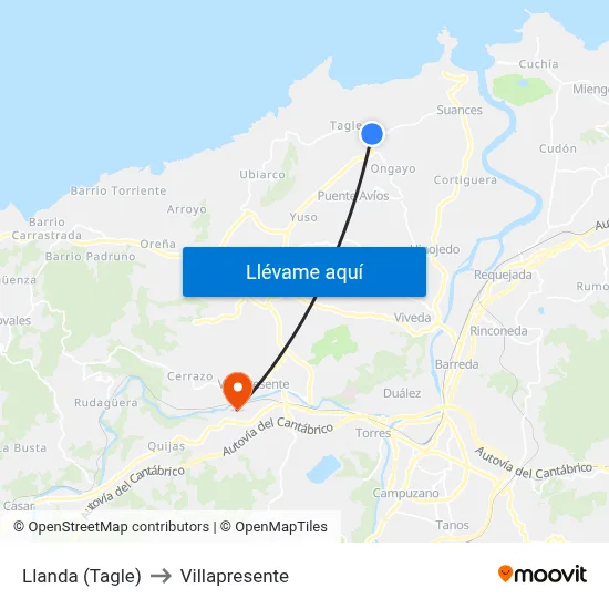 Llanda (Tagle) to Villapresente map