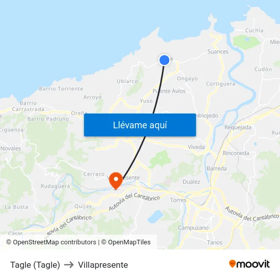 Tagle (Tagle) to Villapresente map