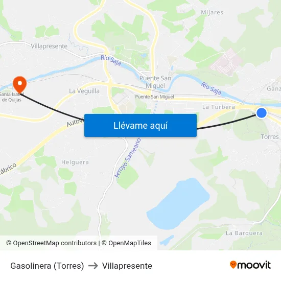 Gasolinera (Torres) to Villapresente map