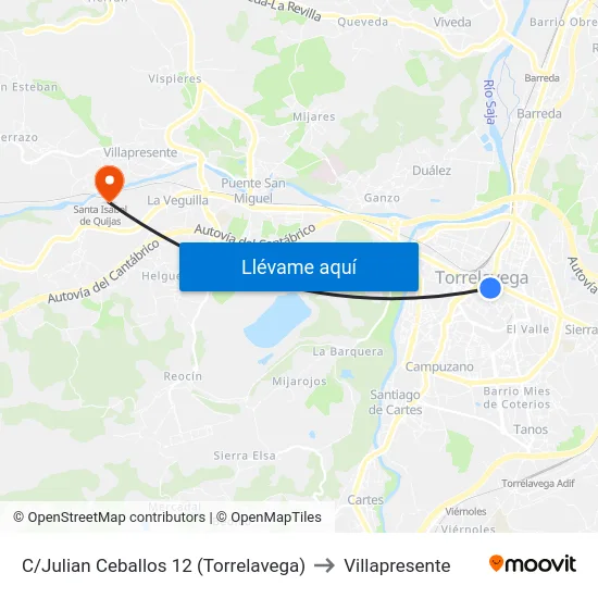 C/Julian Ceballos 12 (Torrelavega) to Villapresente map