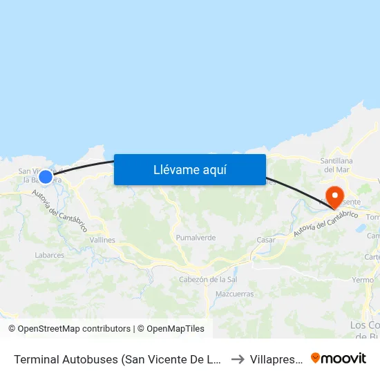 Terminal Autobuses (San Vicente De La Barquera) to Villapresente map
