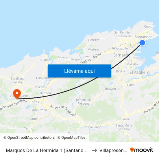 Marques De La Hermida 1 (Santander) to Villapresente map