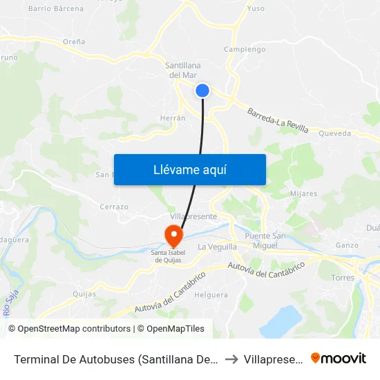 Terminal De Autobuses (Santillana Del Mar) to Villapresente map