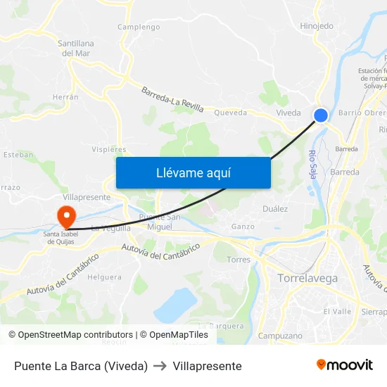 Puente La Barca (Viveda) to Villapresente map