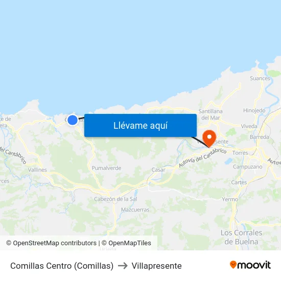 Comillas Centro (Comillas) to Villapresente map