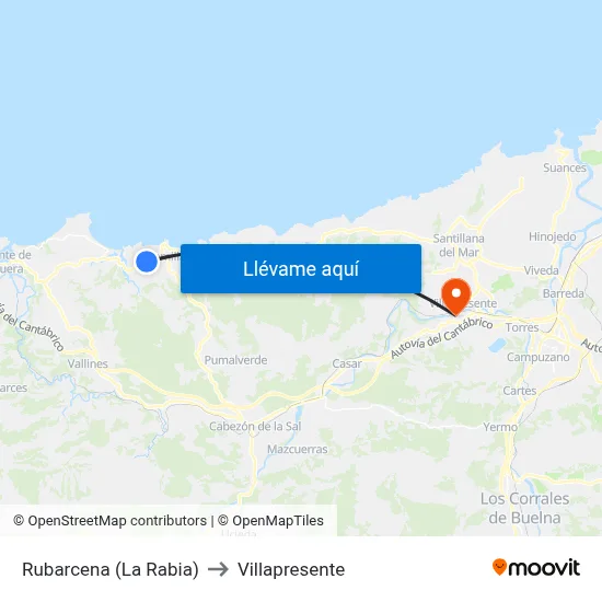 Rubarcena (La Rabia) to Villapresente map