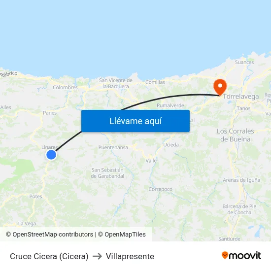 Cruce Cicera (Cicera) to Villapresente map