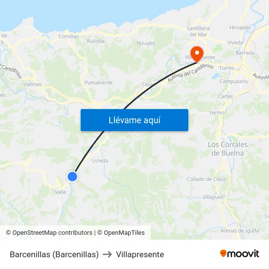 Barcenillas (Barcenillas) to Villapresente map