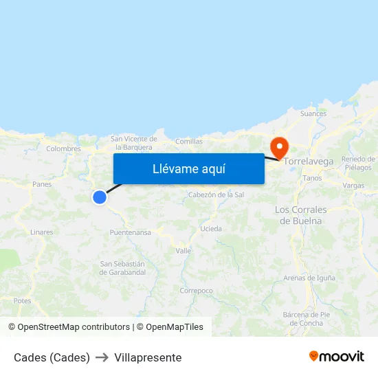 Cades (Cades) to Villapresente map