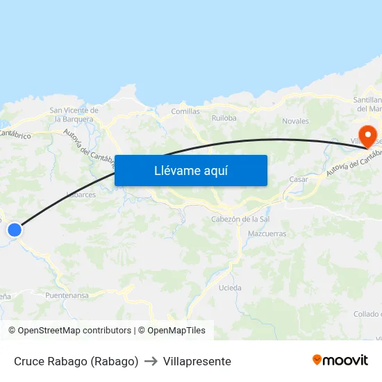 Cruce Rabago (Rabago) to Villapresente map