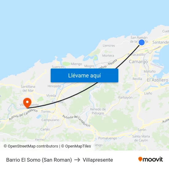 Barrio El Somo (San Roman) to Villapresente map