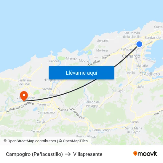 Campogiro (Peñacastillo) to Villapresente map