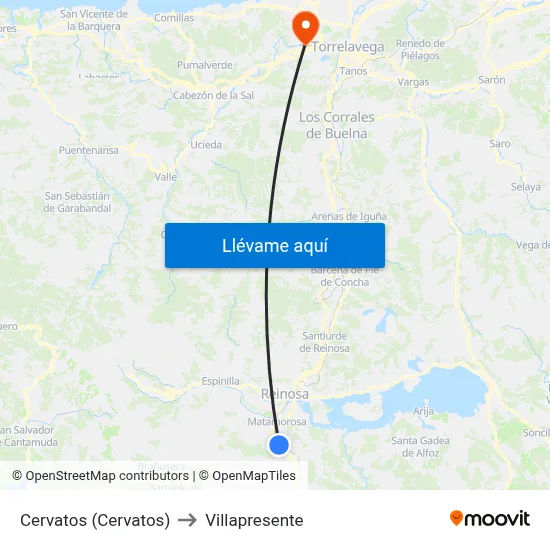 Cervatos (Cervatos) to Villapresente map