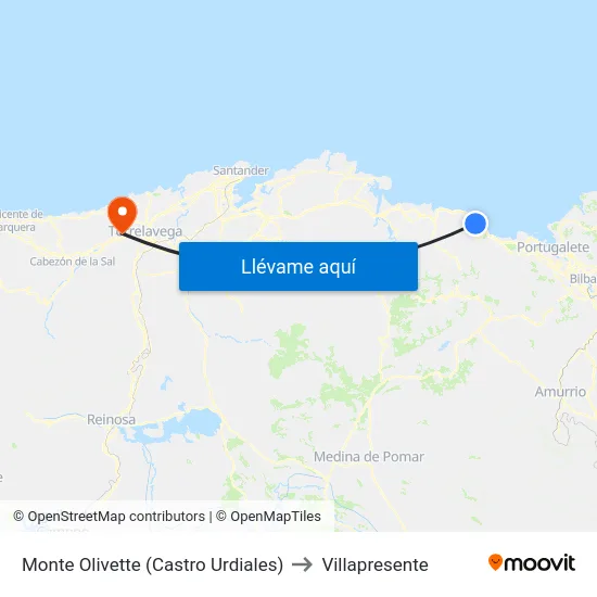 Monte Olivette (Castro Urdiales) to Villapresente map