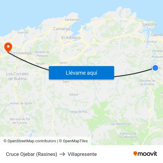 Cruce Ojebar (Rasines) to Villapresente map