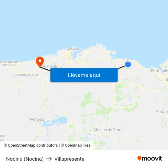 Nocina (Nocina) to Villapresente map