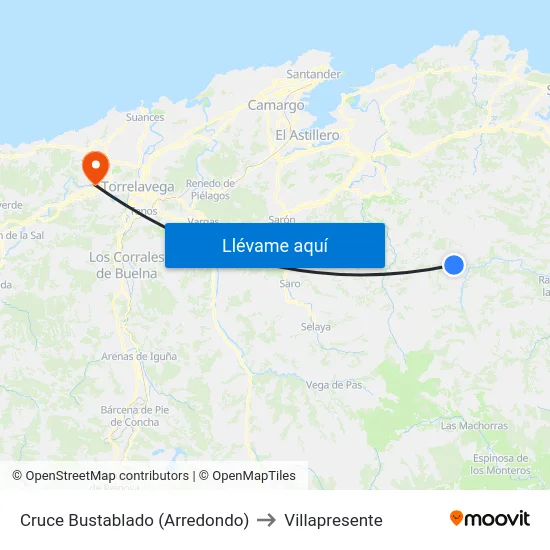 Cruce Bustablado (Arredondo) to Villapresente map