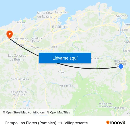 Campo Las Flores (Ramales) to Villapresente map